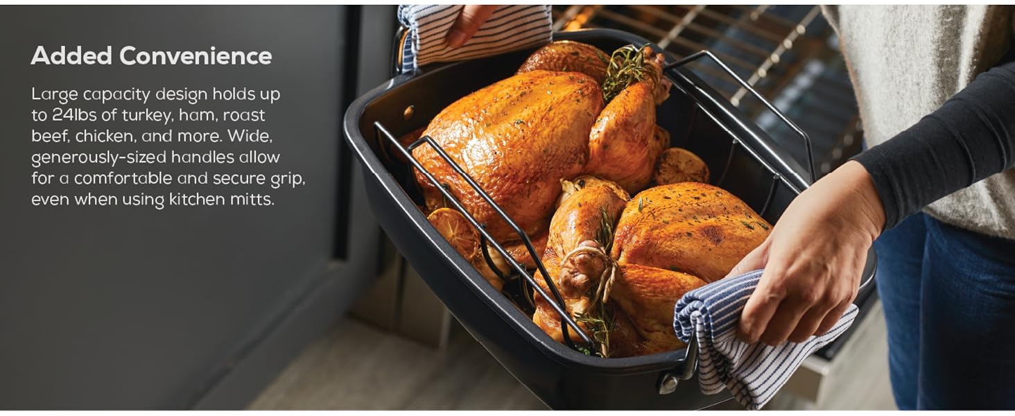 two chickens roasted in a circulon roaster