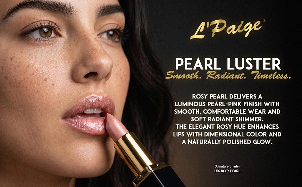 Rosy Pearl lipstick application with luminous pearl-pink finish and shine