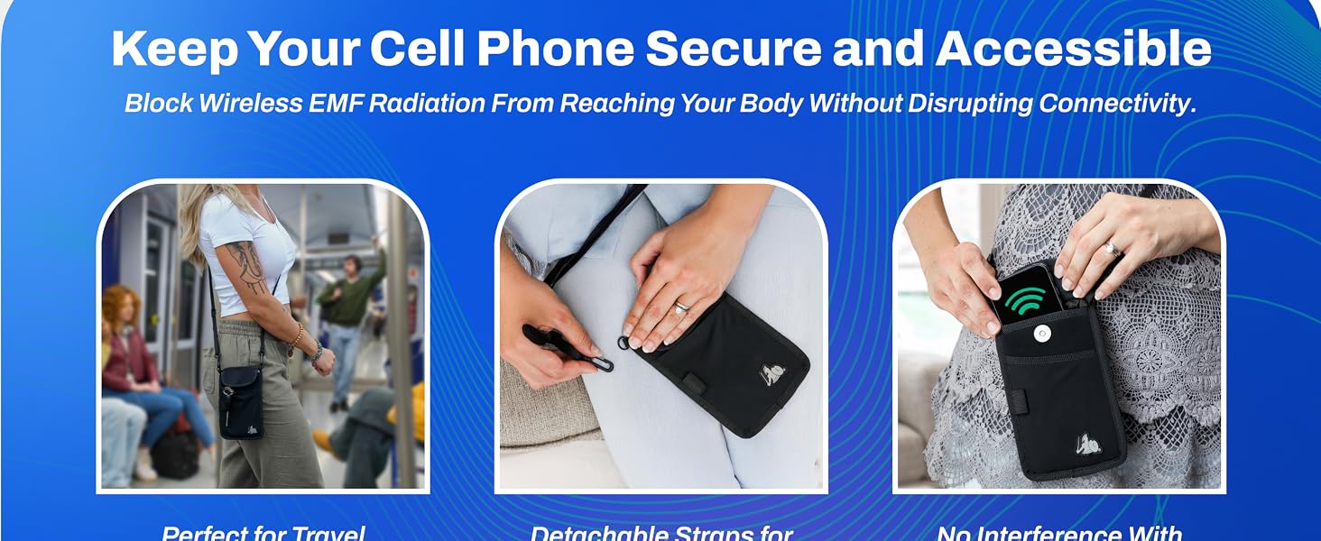 Cell phone sleeves shown in travel daily use and tech-friendly settings with detachable straps