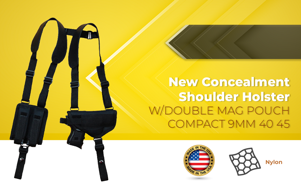 Barsony New Concealment Shoulder Holster w/Double Mag Pouch Compact 9mm 40 45