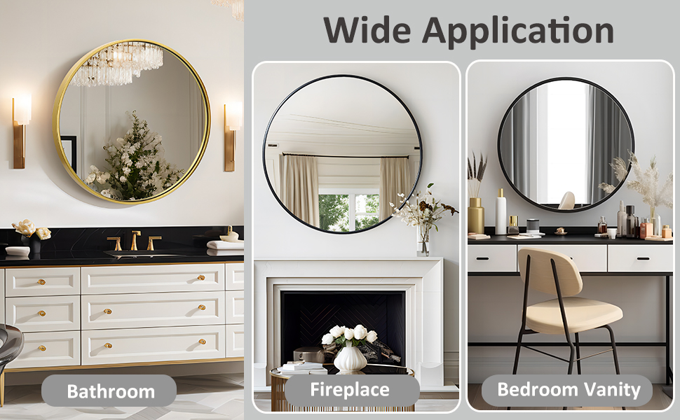Growsun Round Mirror, Black Bathroom Mirror for Wall