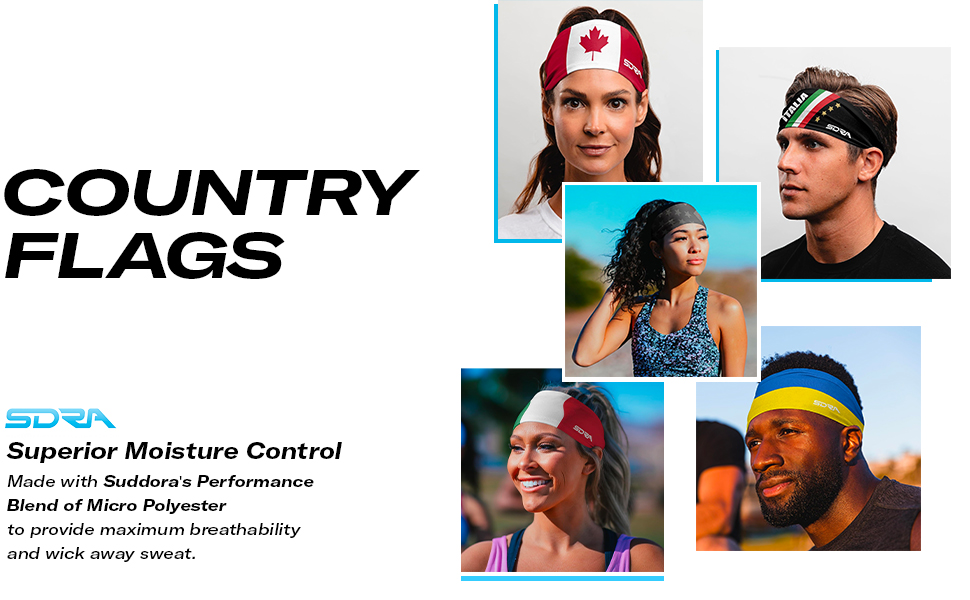 Suddora Country Flag Headbands, Wide Headbands with National Flag, Tapered Style Boho Headbands