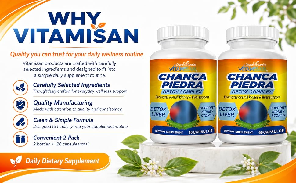 Vitamisan Chanca Piedra Detox Complex 2-pack with quality and wellness features.