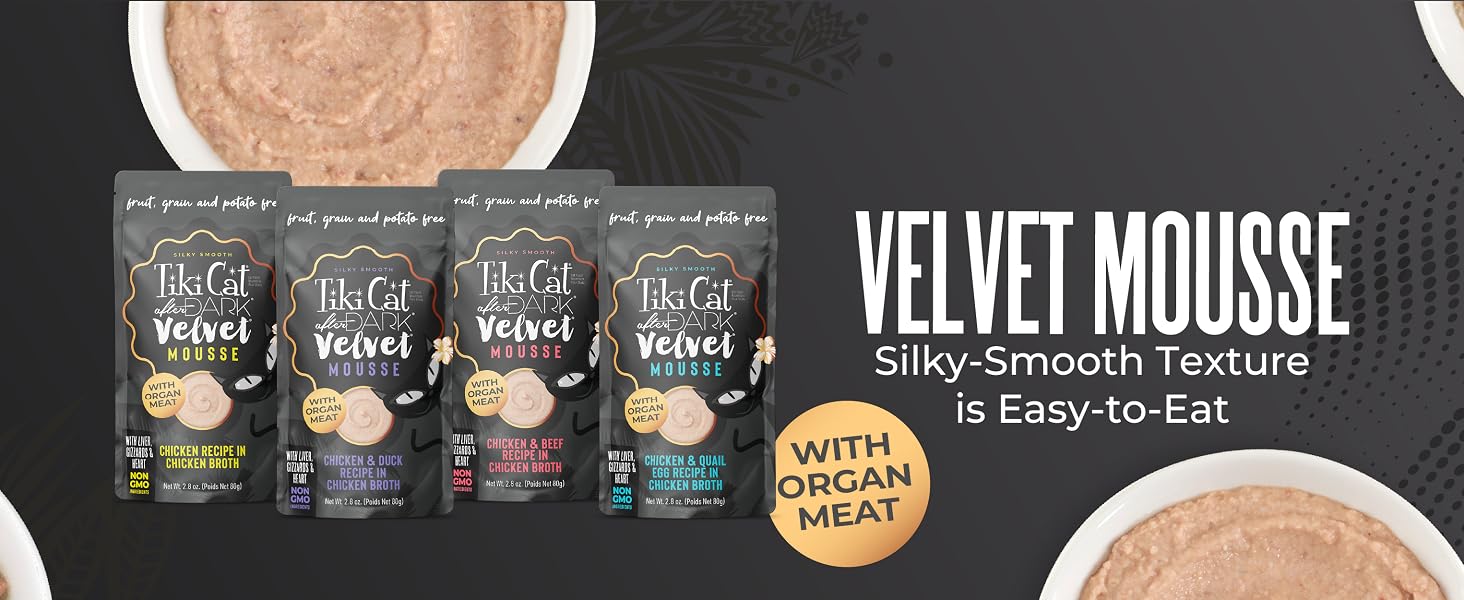 velvet mousse texture soft easy to eat highly palatable organ meat wet foods high protein flavor