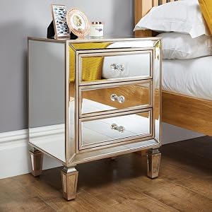 lifestyle shot of venetian mirrored bedside table