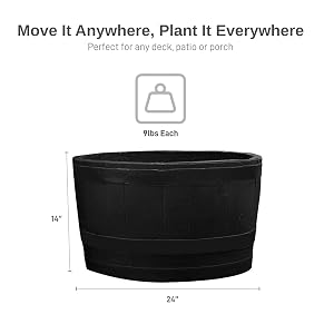 black whiskey barrel planter