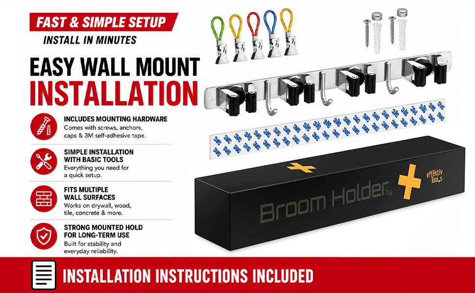 broom and mop holder wall mounted