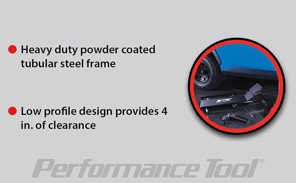 Low-profile creeper with lever headrest and swivel casters to access right under-vehicle spaces.
