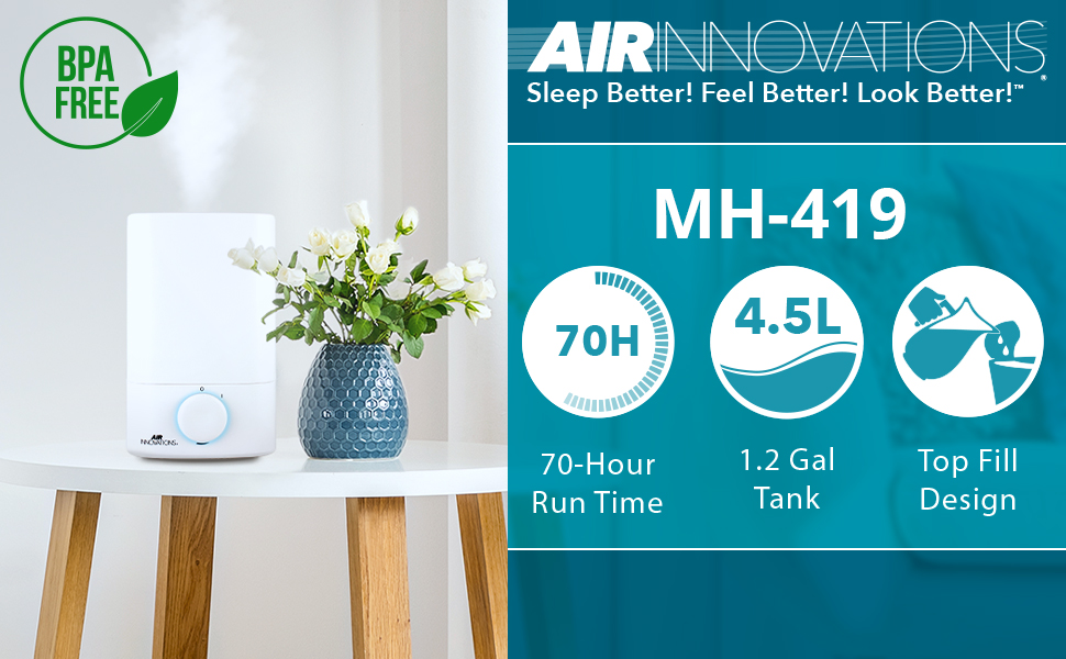 Medium Room Humidifier, Cool Mist Humidifier, Top Fill Humidifier, Silent Humidifier, Simple Humid