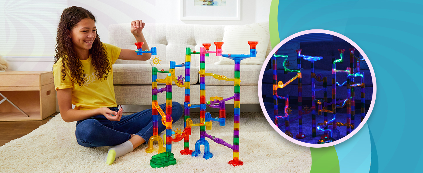 Multicolor glow-in-the-dark marble runs