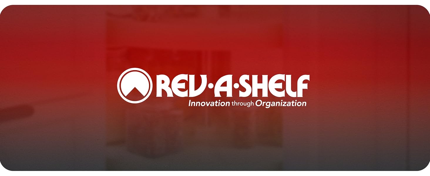 The Rev-A-Shelf brand logo, on a red gradient background. Text reads: Rev-A-Shelf.