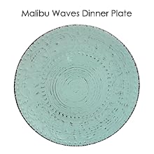turquoise blue emboss tropical stoneware dinnerware dish set setting for 4 microwave dishwasher safe