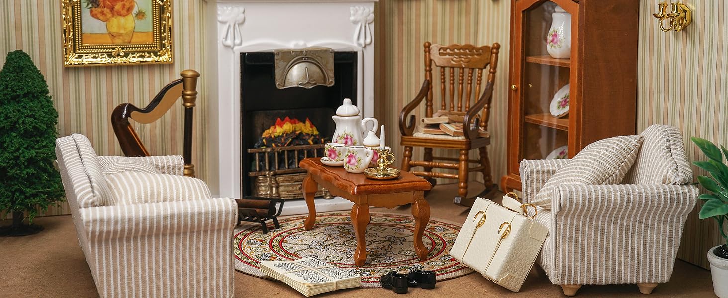 Odoria dollhouse living room in vintage style