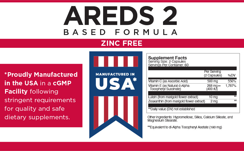 AREDS 2 Zinc Free Supplement Facts