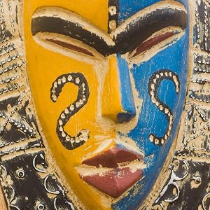 Novica Handmade Blue Orange Wood African Mask Hecha a mano Azul Naranja Madera Africana Mascarilla