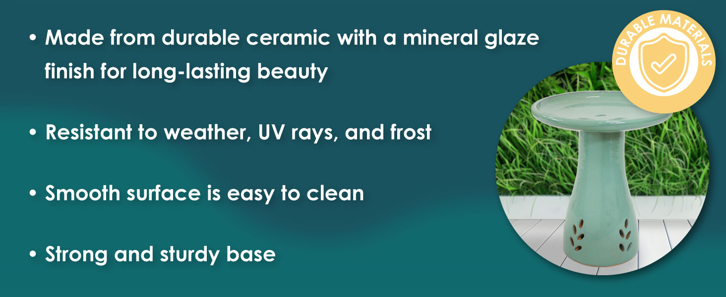 made from ceramic with a mineral glaze finish resistant to weather, UV rays, and frost easy to clean