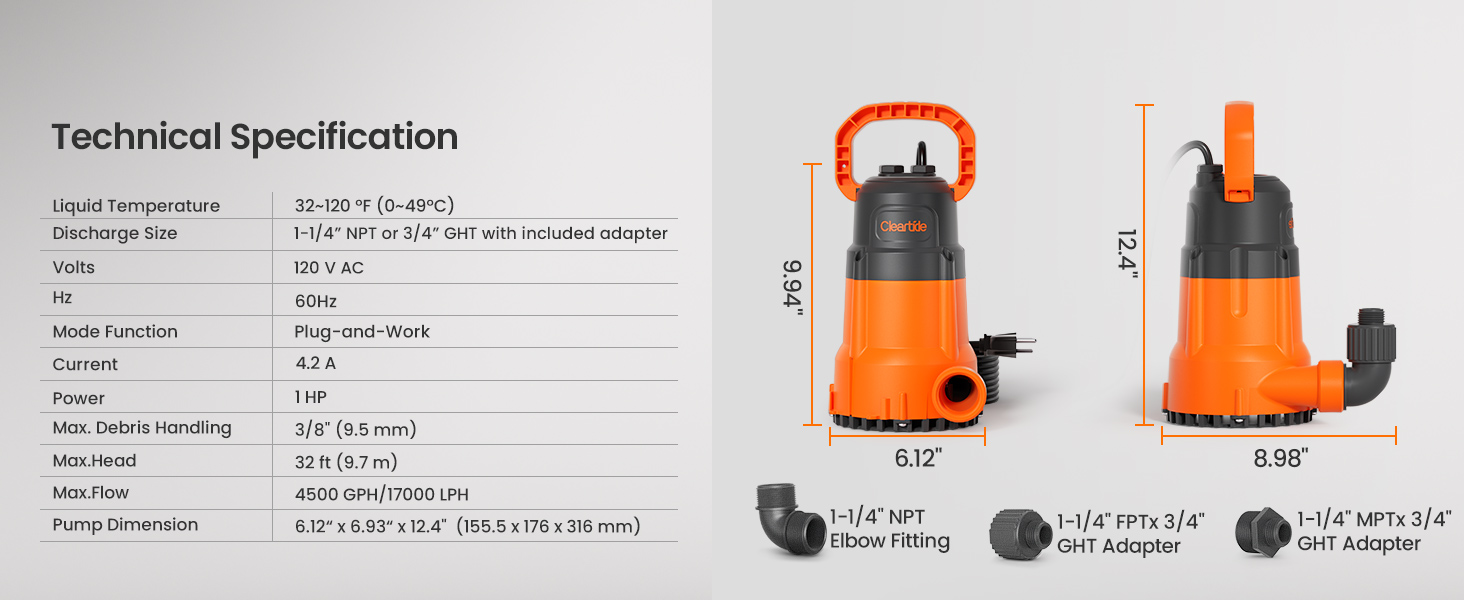 Cleartide Submersible Utility Water Pump