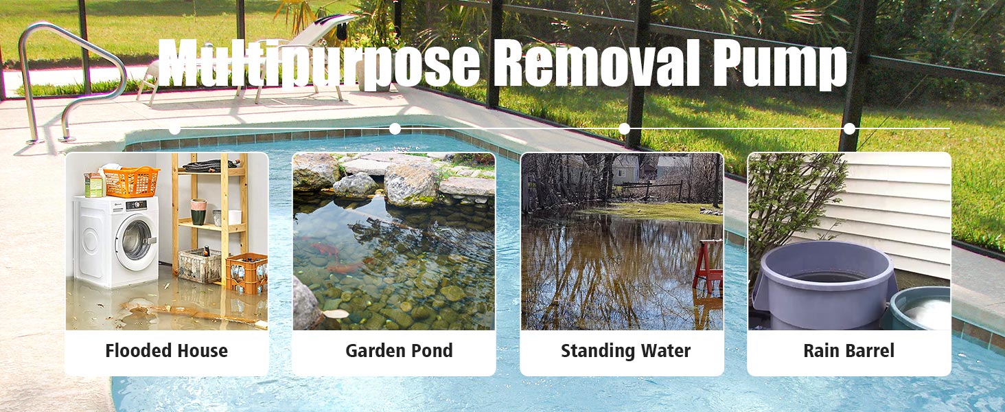 drains water from flooded basements, water wells, garden pond, hot tub, pool, flat roofs and more