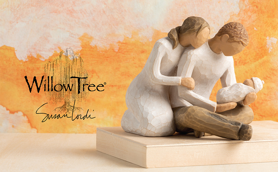 Willow Tree New Life figure, mom and dad figure holding new born baby