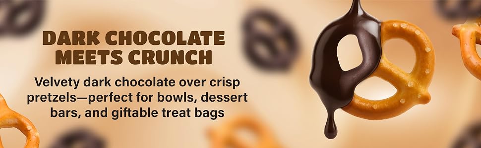 velvety dark coating with crisp baked pretzel for a bittersweet salty chocolate bite rich dark