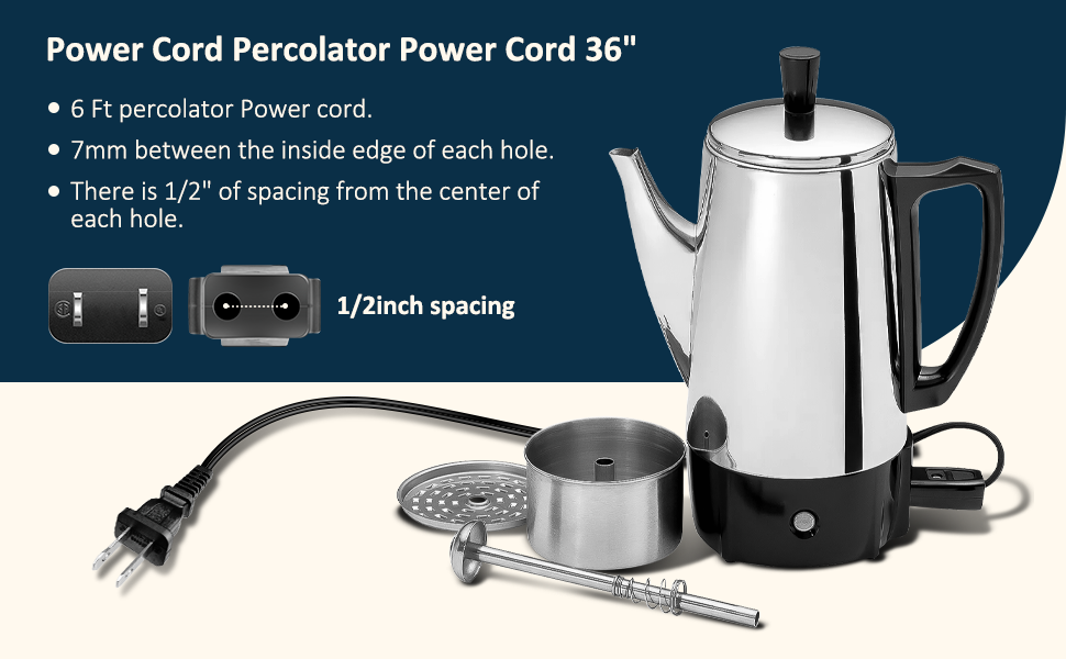 Power Cord for Farberware 134, 138, 142 Coffee Pots