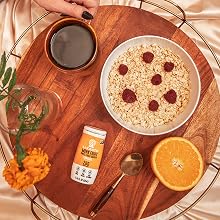 caramel drops, coffee and oatmeal breakfast