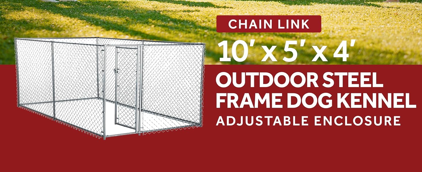 Lucky Dog 10&amp;#39; x 5&amp;#39; x 4&amp;#39; Heavy Duty Steel Outdoor Chain Link Dog Kennel Enclosure