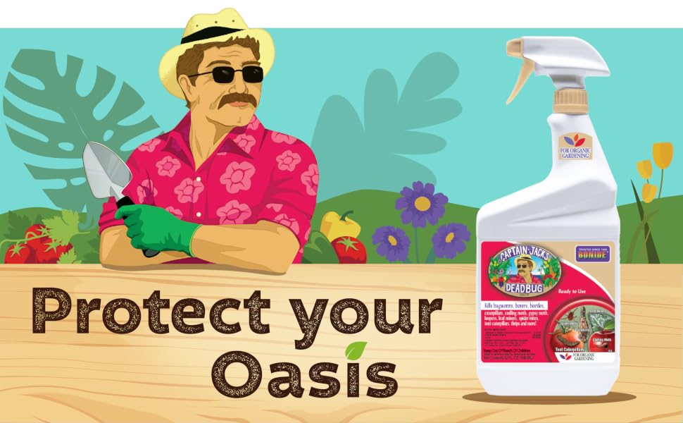 Captain Jack with Bottle of Ready to Use Deadbug Brew Insecticide Spray