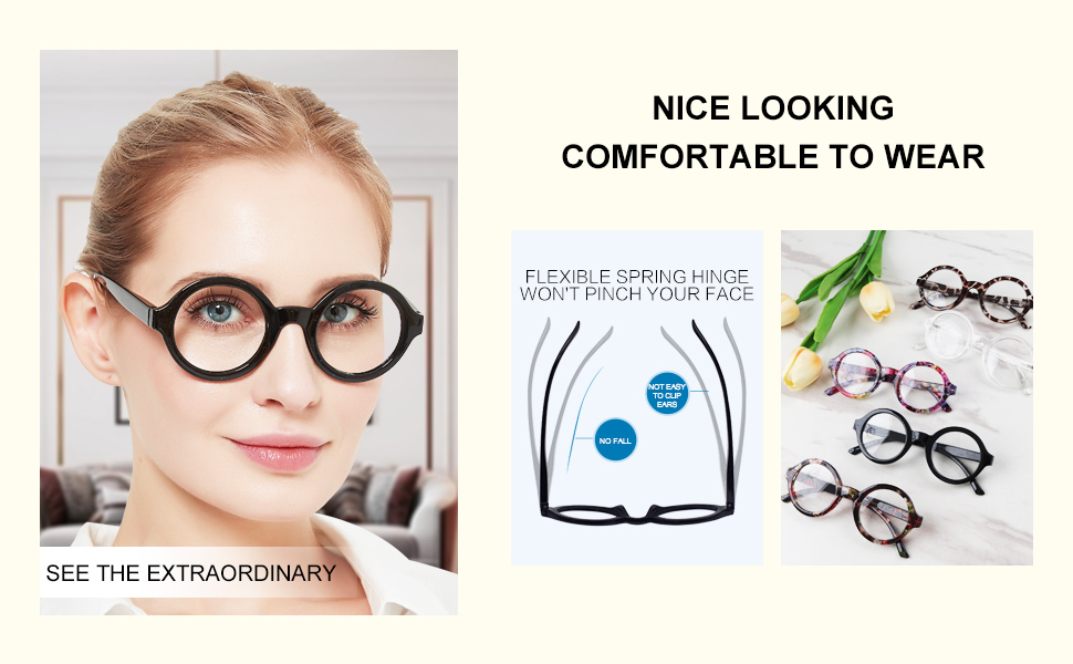 Round reader glasses flexible spring hinge designer