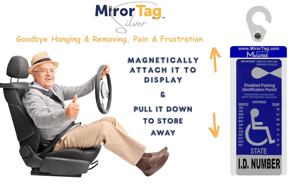 handicap driver with Mirortag Silver disabled parking placard holder