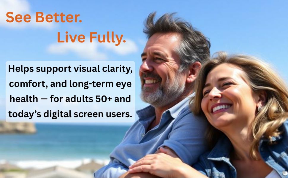 Happy adult couple by the ocean representing active lifestyle and vision support from crocin rich