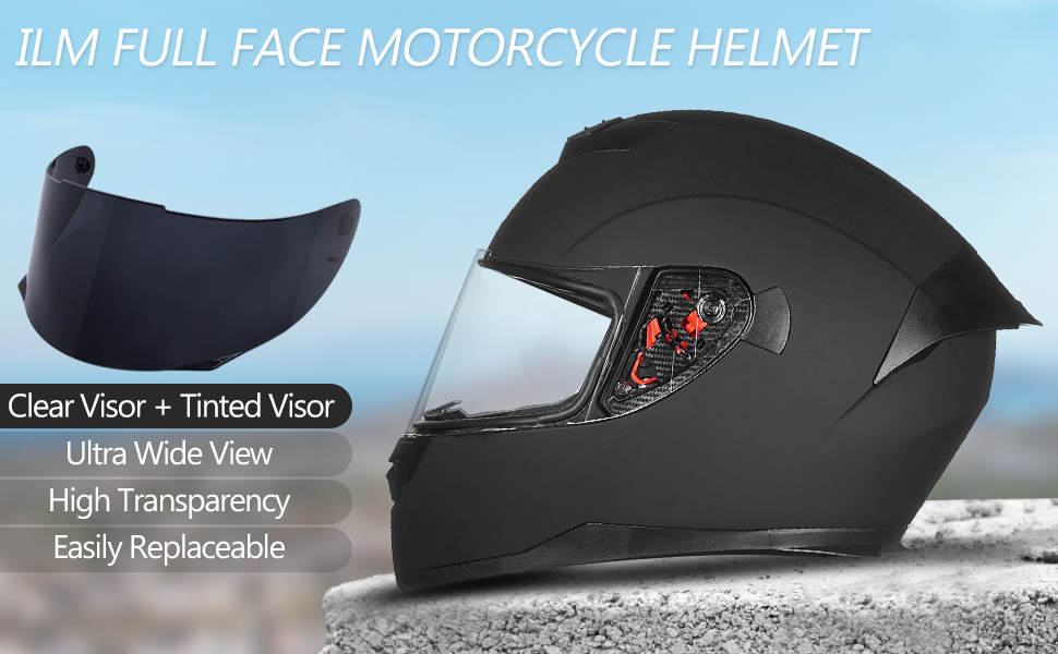 ILM Full Face Motorcycle Street Bike Helmet Moto Casco Tinted and Clear Visors for Men Women