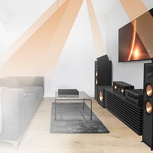 AV Receiver with speaker set-up and lines shooting up