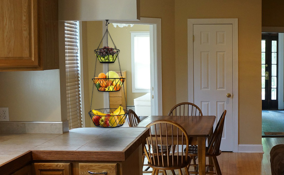 Heavy Duty - 3 Tier Hanging Kitchen Black Fruit Basket