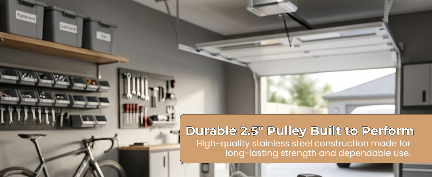 Durable 2.5-inch stainless steel garage door pulley for smooth and reliable performance.