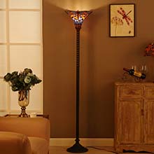 Bieye L10710 Dragonfly Tiffany Style Stained Glass Torchiere Floor Lamp Orange Blue