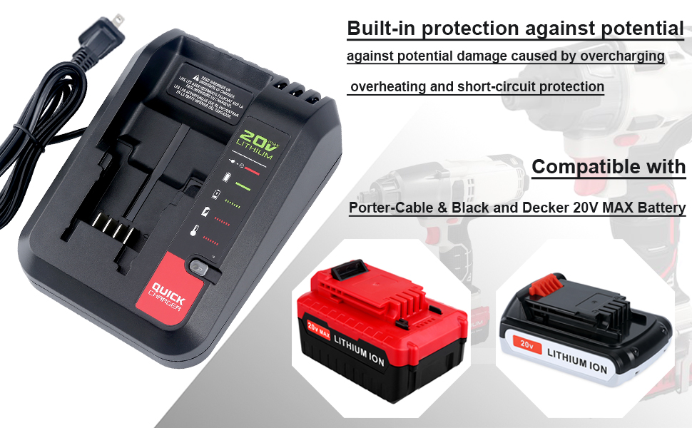 Charger PCC692L PCC691L for Porter Cable Black and Decker 20V MAX Lithium Battery PCC680L LBXR2020