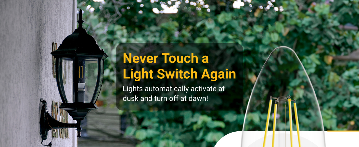 Never Touch a Light Switch Again. Lights automatically acrivate at dusk and turn off at dawn.