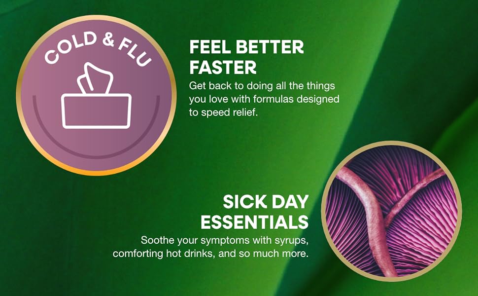 cold and flu banner with the text feel better faster and sick day essentials