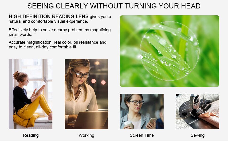 Large frame reading glasses for women trendy with designer metal decoration wide vision