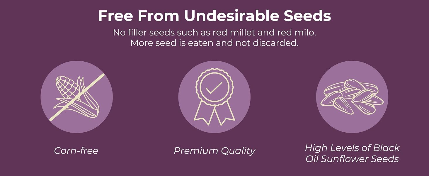 free from undesirable seeds, corn-free, premium quality, high levels of black oil sunflower seeds