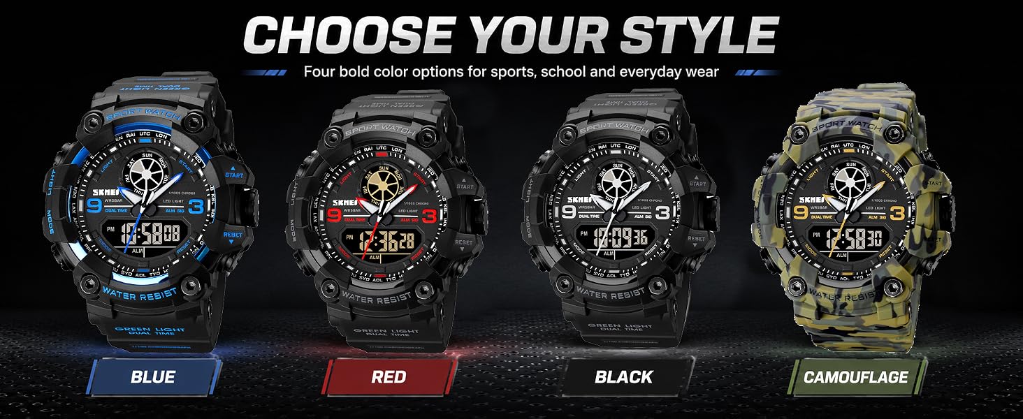 Mens Analog Digital Dual Display Sports Watches Military Multifunctional 50M Waterproof LED Watch
