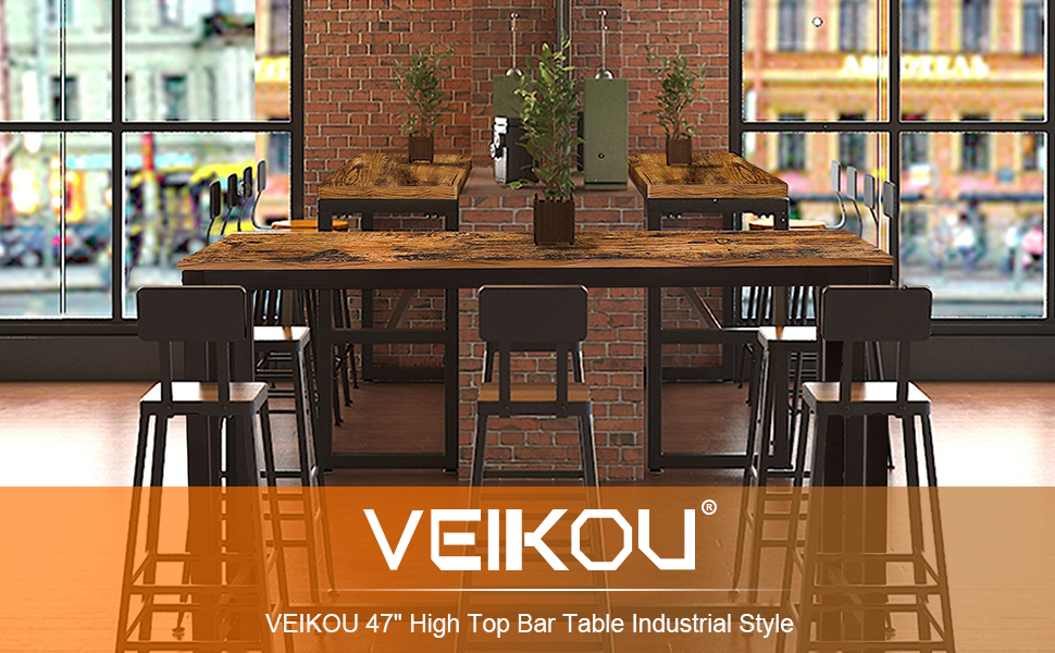 47” Bar Table Industrial Dining Table, Counter Height Table, High Top Table with Adjustable Legs