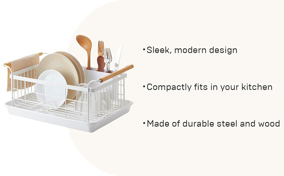 Dish Rack displayed in a modern home featuring three bullet points.