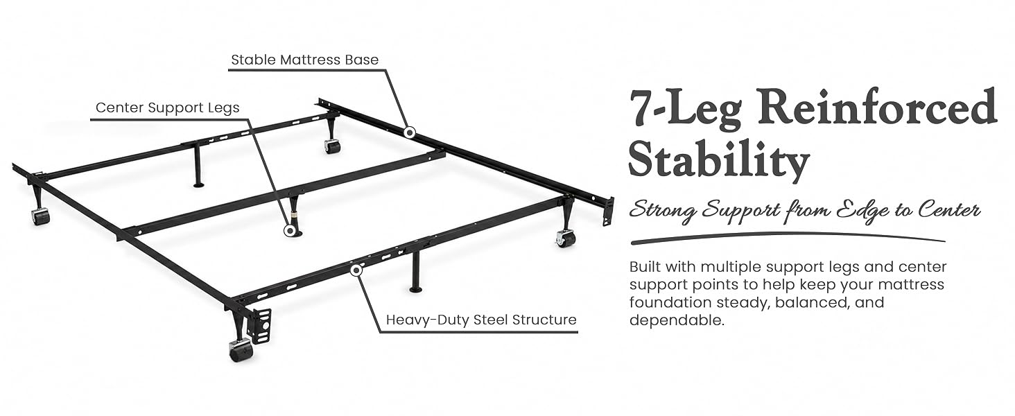 7-Leg Heavy Duty Metal Bed Frame