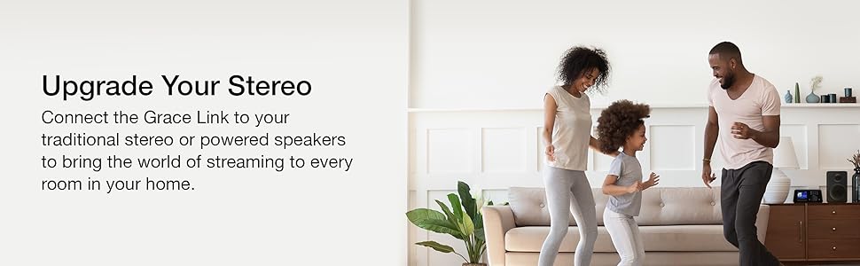 Connect to your traditional stereo or powered speakers to bring streaming to every room in your home