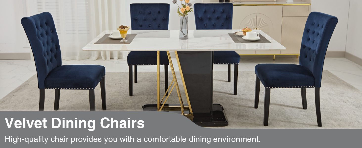 Velvet Dining Chairs Set of 2, Upholstered Dining Room Chairs with Wooden Legs