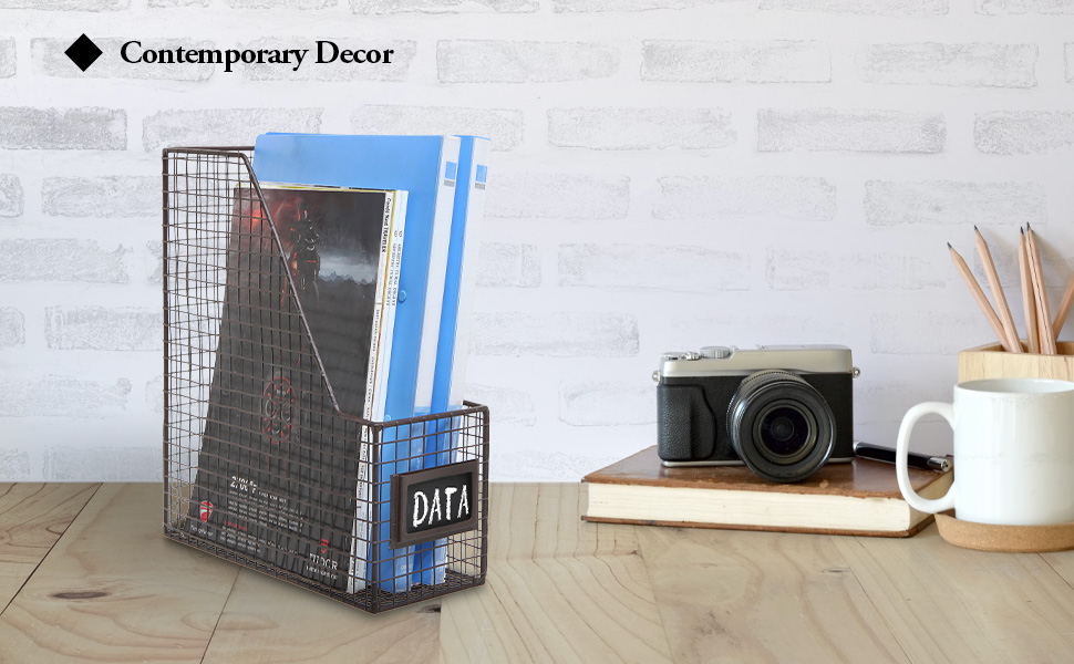 Metal Wire Document Magazine Storage Baskets with Chalkboard Label Holders, Set of 2