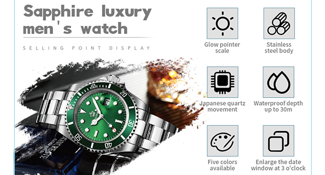 Mens Luxury Watches Rotatable Bezel Sapphire Glass Luminous Hand