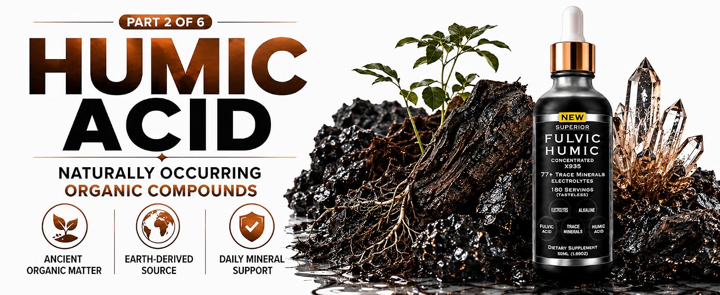 Humic acid drops from naturally occurring organic compounds for daily mineral support
